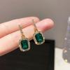 Korean Green Crystal Stone Drop Earrings for Women Trendy Rhinestone Geometric Tassel Dangle Earring Girl Party Fashion Jewelry