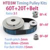 HTD3M triger kayışı kasnak kitleri 60 diş 20 diş genişlik 15mm 1:3 redüksiyon oranlı senkron kayış opsiyonel kitler kombinasyonu HTD3M 60T 20T