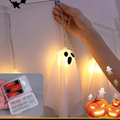 10Pcs Halloween Ghost String Lights W/ 8 Light Modes LED Ghost Battery Operated Halloween Lights for Garden Indoor Party
