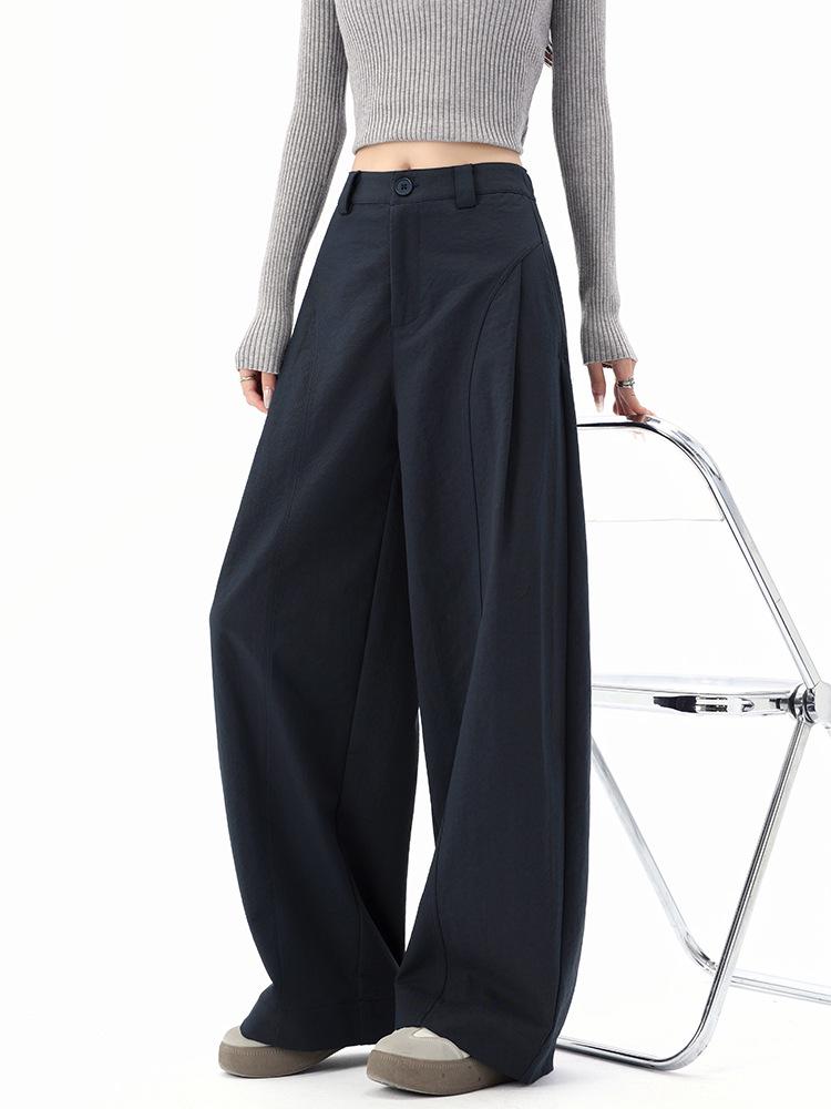 Saidi Khaki Curved Leg Wide High Waist Korean-Style Autumn Suit Pants