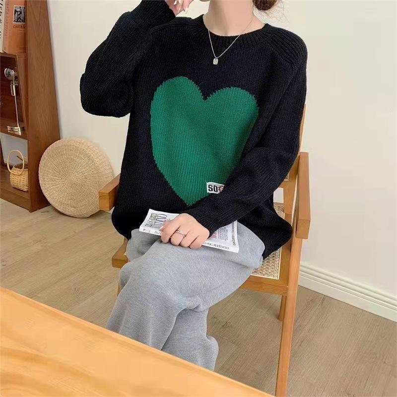 

Любовный вязаный свитер для женщин на осень и зиму Женский свитер в японском стиле, простой и свободный 3XL чёрный