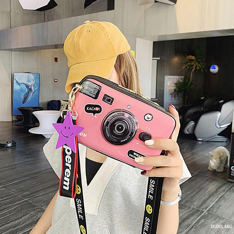 SCIONE Bolsa de Ombro Mini Câmera 2025 Nova PU Pintada Bolsa Fofa para Menina Moda Personalidade Coringa Bolsa Transversal