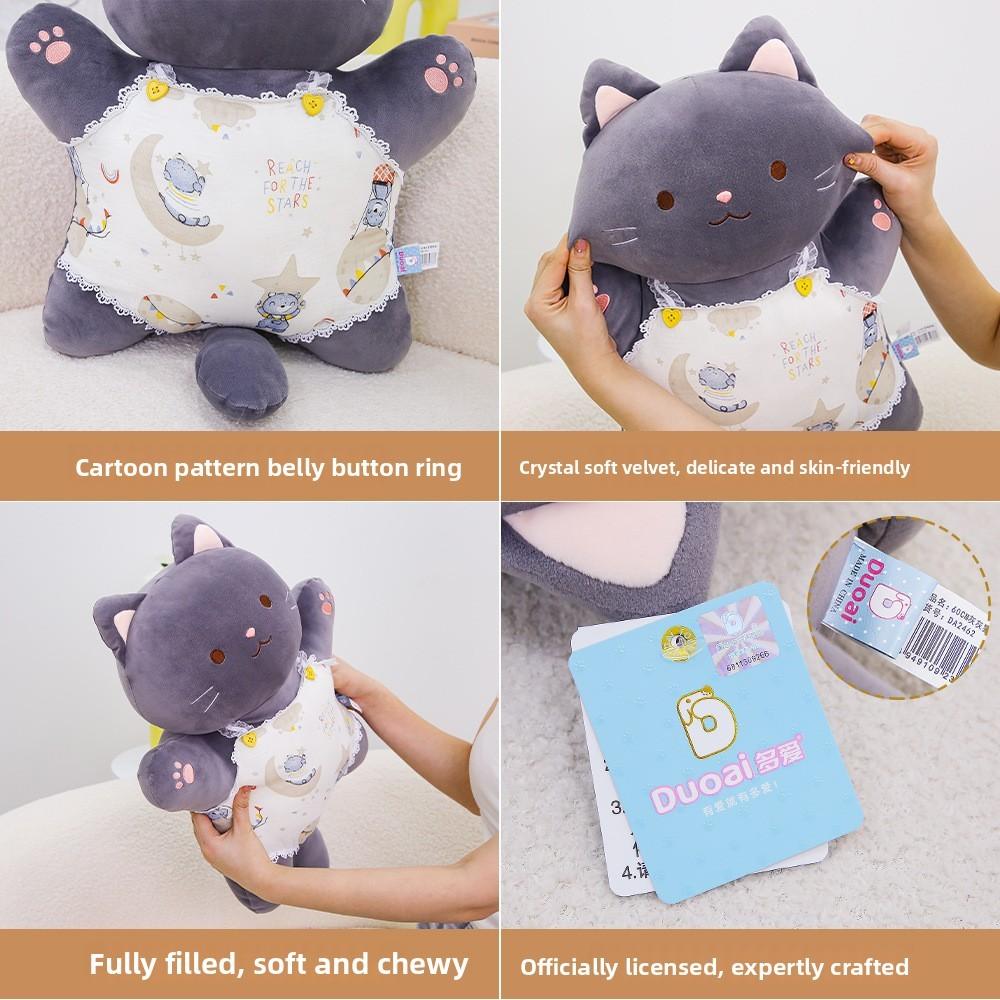 Gray Cat Plush Pillow With Pp Cotton Filling For Kids And Teens Gift