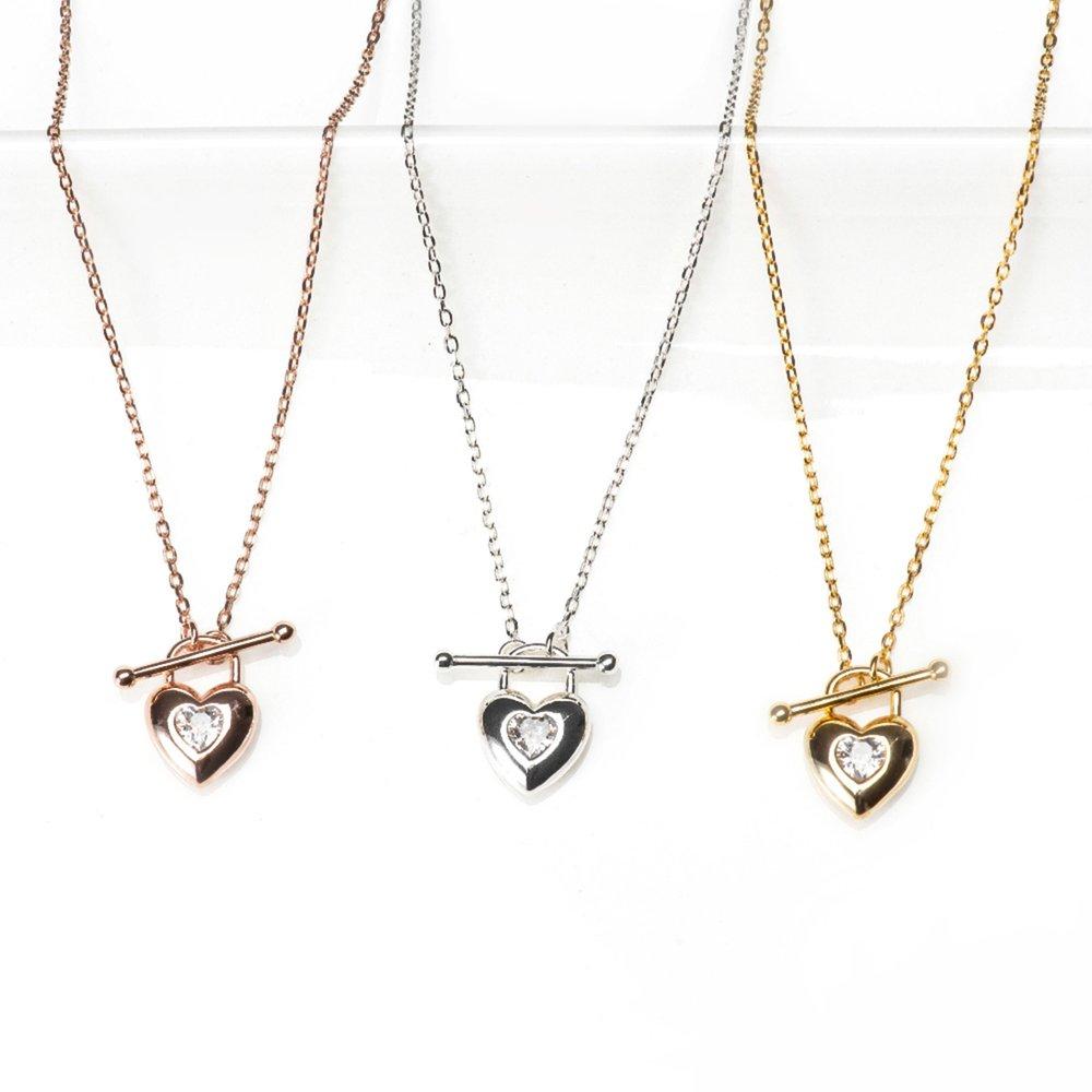 Heart Q Toggle Bar Silver Necklace