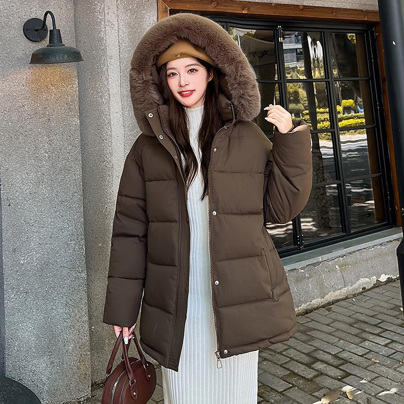 Large Fur Collar Belt Down Cotton Jacket for Women Winter Waist Belt Slimming Thick Sweet Coat