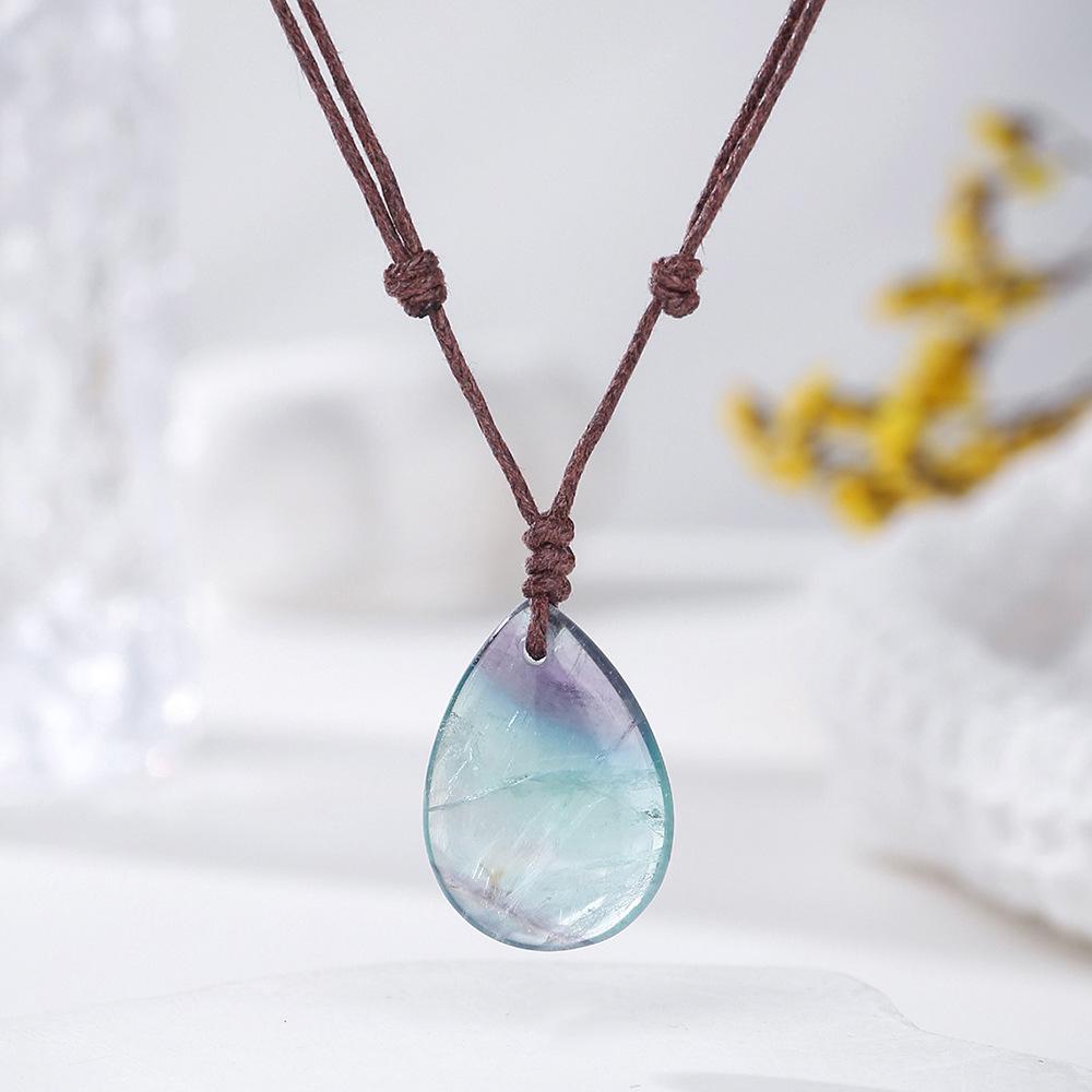 Natural crystal pendant, amethyst necklace, hand woven, water droplet jewelry