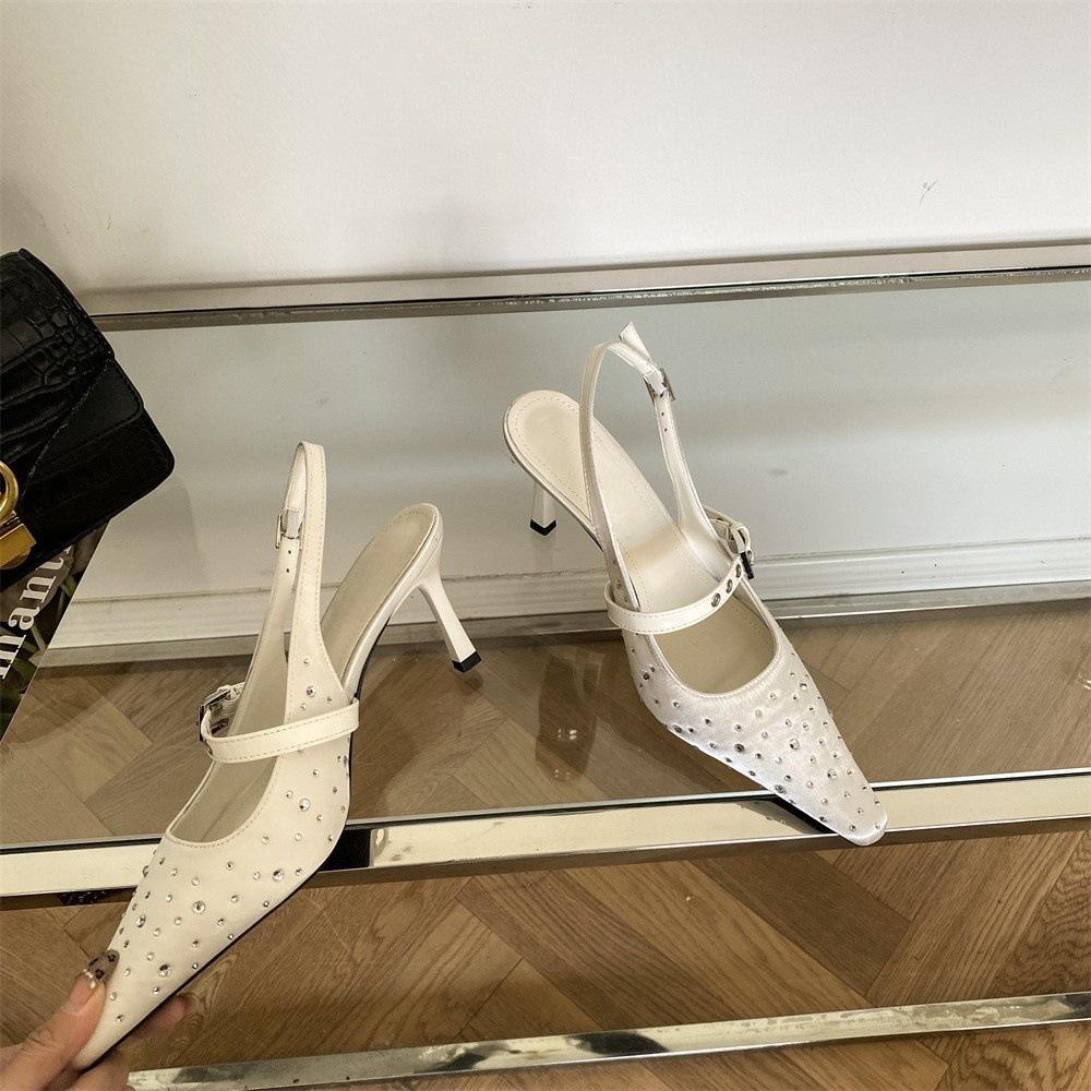 Spring and Summer Design Sense Sequins Pointed Stilettos Light Mouth Single Shoes Women's One-word Buckle with Cool Slippers