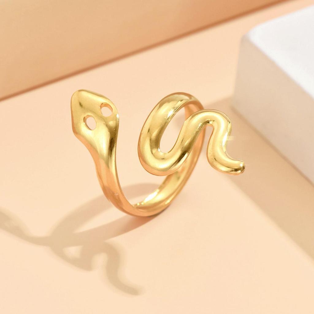 Unisex Stainless Steel Adjustable Snake Ring - Punk Hip Hop Style