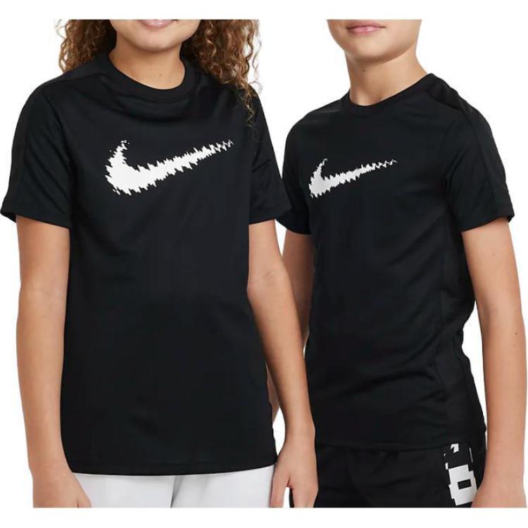 Nike Logo Print Crew Neck Loose Comfortable Regular Short Sleeve T-Shirt Kids Tops Black DX5411-010