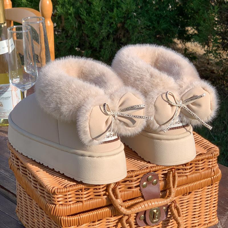 Women's Home Bootie Furry Slippers Warm Cozy Snow Boots with Fuzzy Plush Lined for Women Winter Non Slip House Shoes for Indoor Outdoor Short Boots