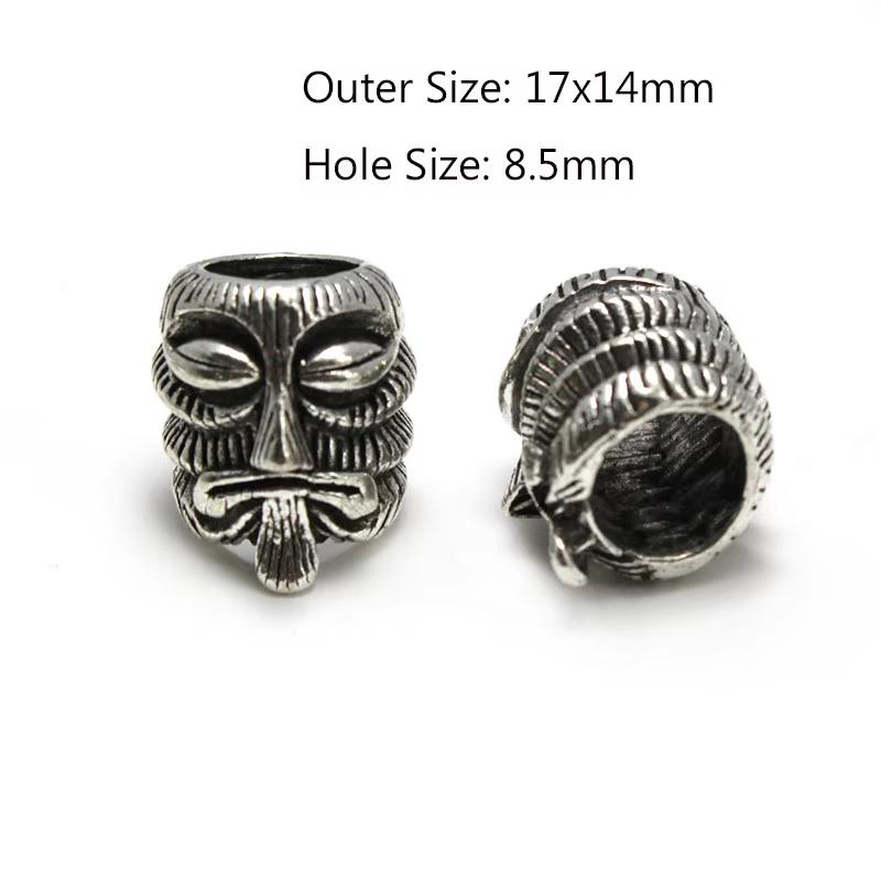 2 Stück Totenkopf Krieger Helm Abstandshalter Perlen Anhänger Haarzopf Dreadlock Bartperlen Paracord Seil Messerperlen für Armband DIY Schmuck