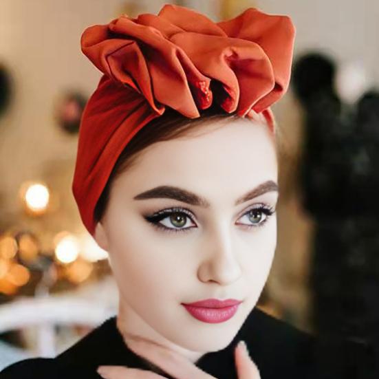 Turban Hat Retro French Style Flower Decor Women Hat Solid Color Breathable Wind-proof Headwear Daily Wear