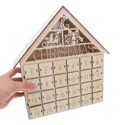 Christmas Countdown Calendar 24 Days Wooden Advent with LED Lights Festive Tabletop Decor for Mantel