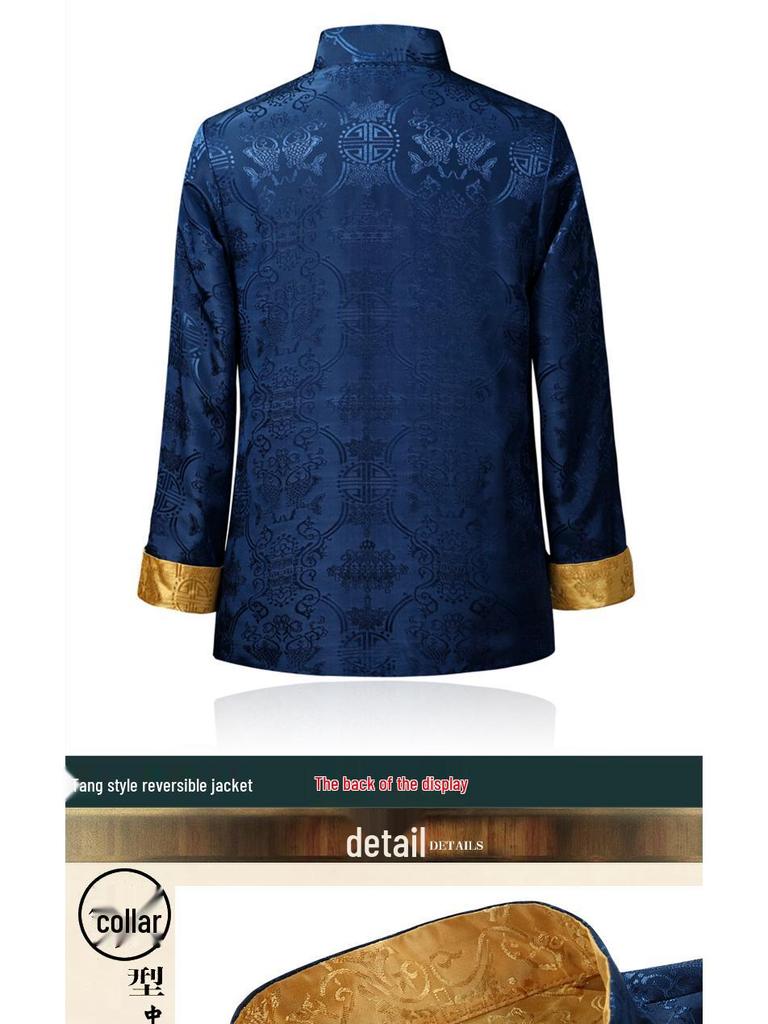 Men's Double-Sided Tang Suit Jacket – Spring/Autumn Ethnic Style with Frog Buttons and Stand Collar