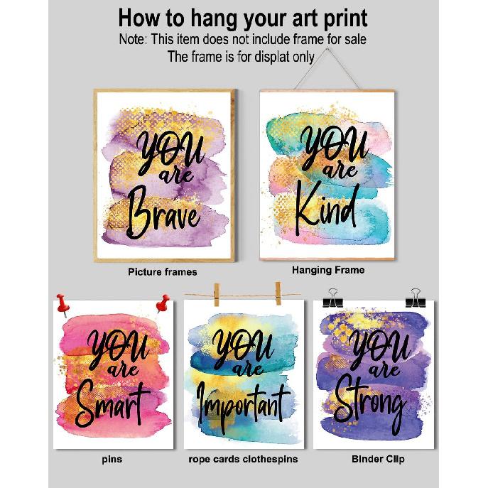 MTL HOE Girls' Room Art Prints - Positive Quotes Kids' Wall Art, Posters for Teen Girls' Bedroom, Nursery, Playroom (Set of 6, 8 X 10 In, Unframed)