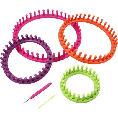 Colorful Plastic Knitting Looms In 4 Sizes Including 4 Needles and 4 Hooks - with Instructions. Ref 42228