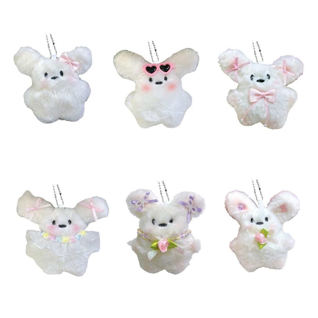 Plush Animal Keychain with Bowknot Soft Keyring Bag Pendant Handbags Decoration Charm for Women Fashion Accessory