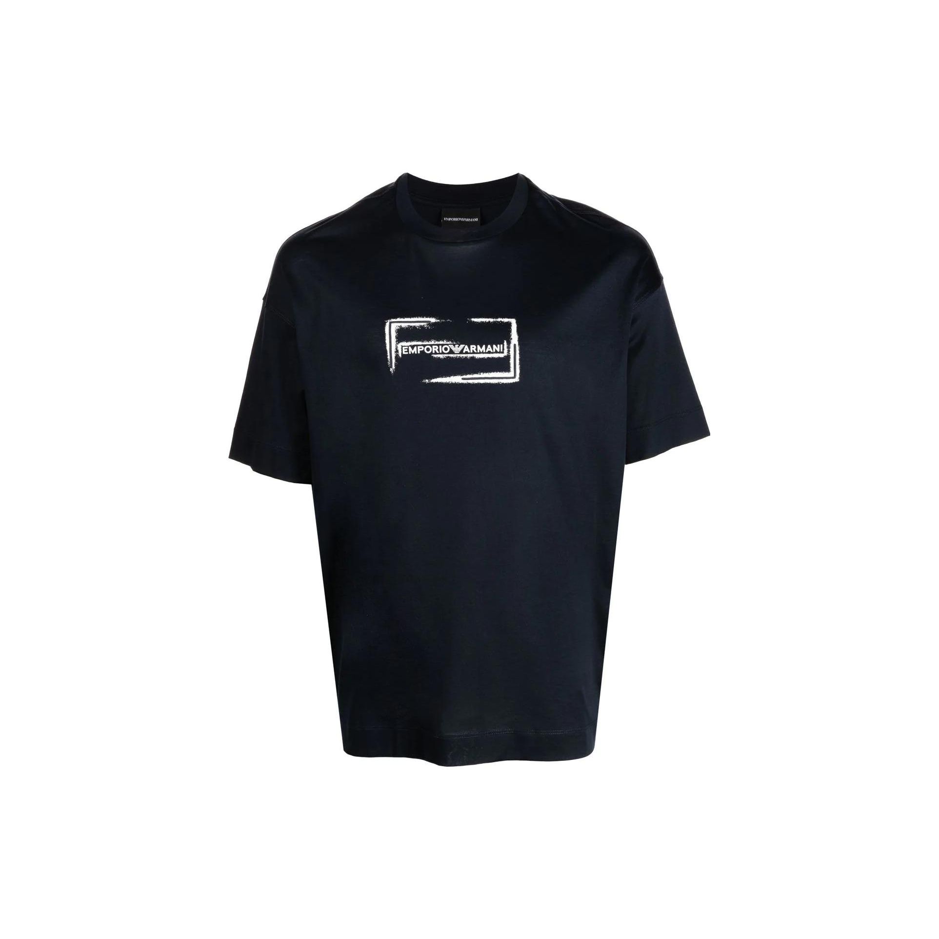 Emporio Armani SS23 Letter Logo Print Ronde Hals Korte Mouw T-shirt Heren tops Marineblauw 6L1TD4-1JSAZ-920 XL