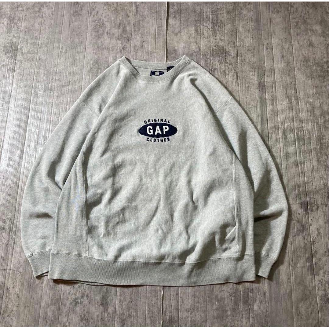

90s old GAP sweatshirt center embroidered logo reverse type gray
