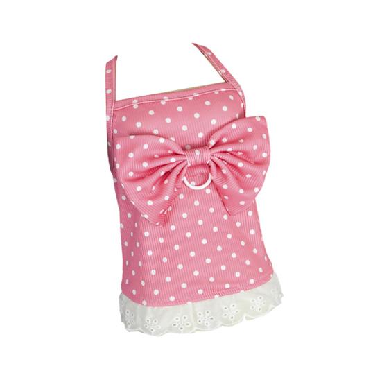 

Милое платье для собак в горошек, кружевное платье-принцесса с оборками и большим бантом, летний наряд без рукавов для питомцев с D-образным кольцом для маленьких собак и кошек. S розовый