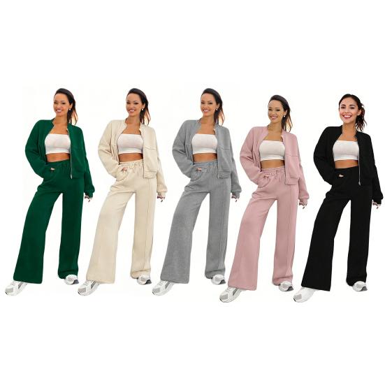 Damen 2-teiliges Outfit Herbst Langarm Reißverschluss Sweatshirt Und Weite Hosen Trainingsanzug Lässige Lounge Sets