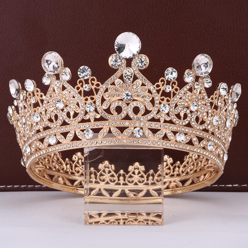 Baroque Bridal Crown Palace Feng Shui Diamond Round Crown Queen Beauty Pageant Catwalk Wedding Dress Tiara