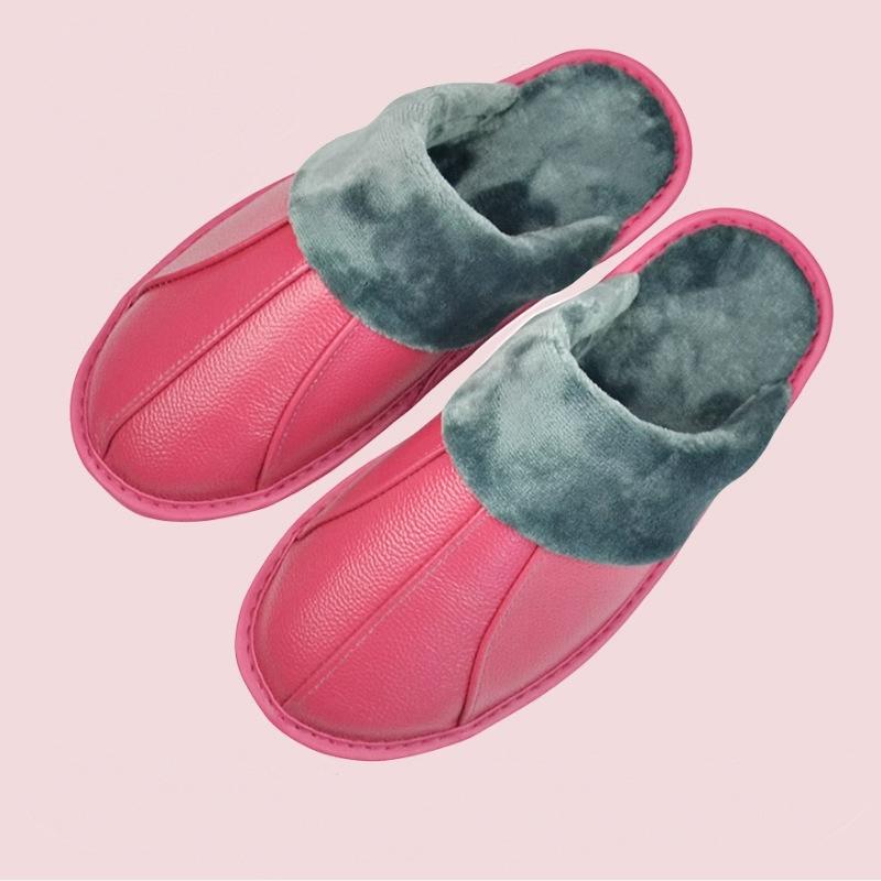 Luxury Cow Split Leather Handmade Men Home Slippers Winter Warm Slip On Soft Comfortable Bedroom Indoor Flat Men Women Padded Warm Slippers Shoes