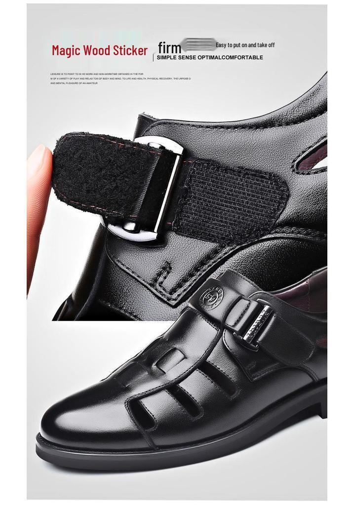 Men's 2025 Summer Closed-Toe Leather Sandals – Breathable, Hollowed Design, Perfect for Elderly Dads