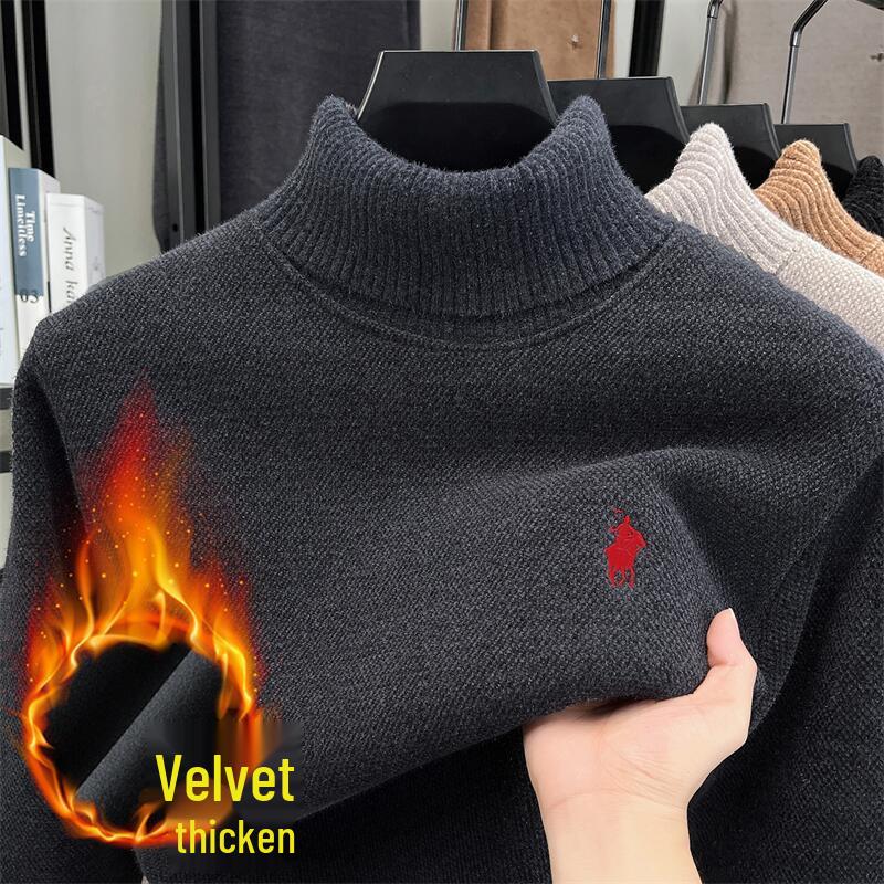 

2025 Men s High-Neck Long-Sleeve Knit Sweater M for 90-115 jin темно-сірий