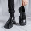 Men Luxury Fashion Genuine Leather Shoes Slip-on Platform Shoe  Designer Square Toe Summer Loafers Punk Rock Dress Footwear
