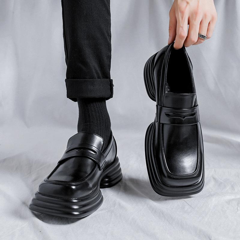 Men Luxury Fashion Genuine Leather Shoes Slip-on Platform Shoe  Designer Square Toe Summer Loafers Punk Rock Dress Footwear