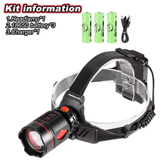 800W LED Super Bright Headlamp Long Shot 3500M Rechargeable Headlight Zoomable Lamp Night Fishing Head Flashlight