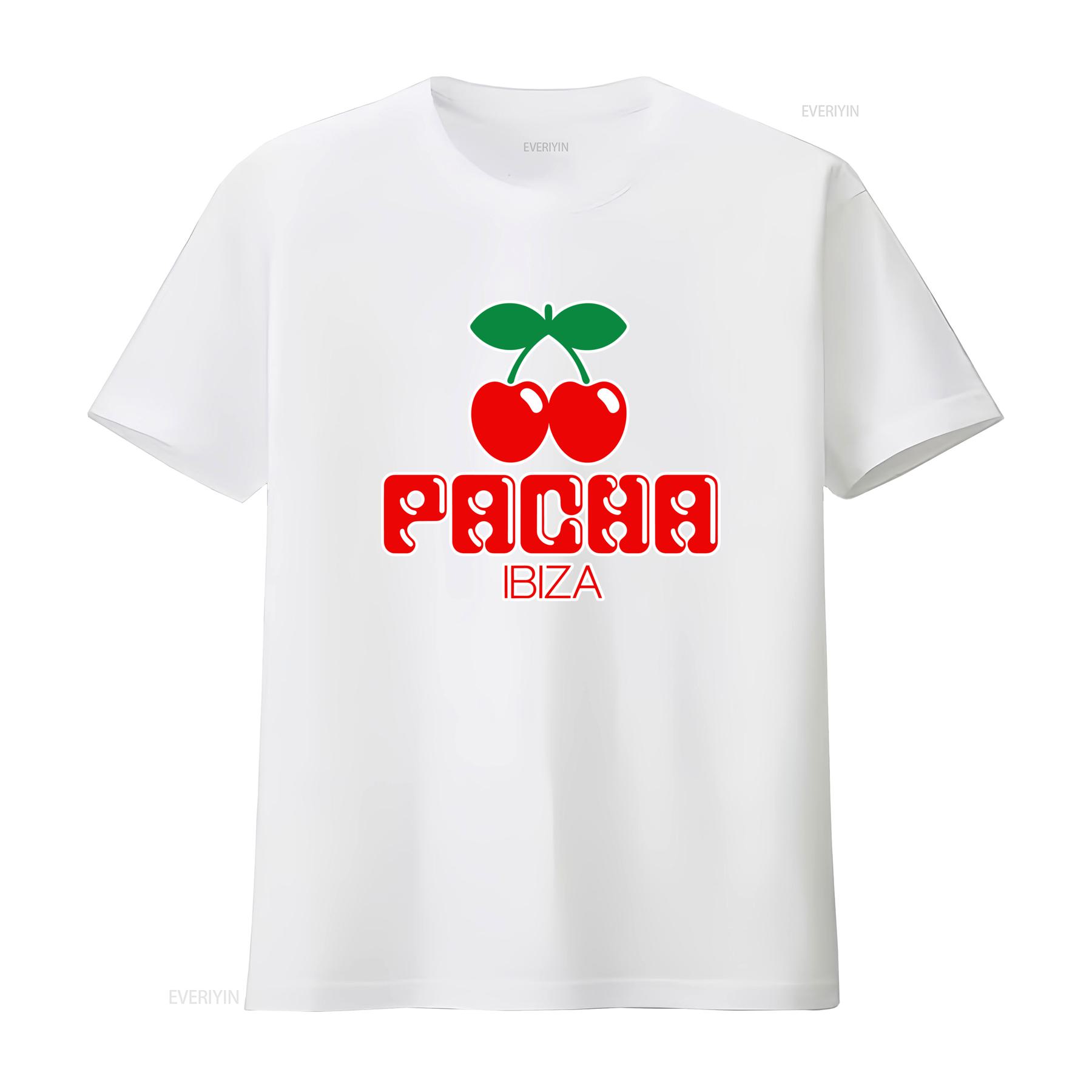 

Pacha Ibiza Logo Cherry Print Mens T Shirt Stylish White and Black Design T2968 vintage Washed streetwear L