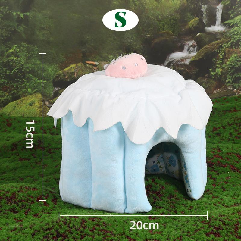 Cute Cake House Nest Rabbit Cave Autumn Winter Warm Bottomless Cotton Nest for Small Pet Bottomless Shelter Guinea Pig Hamsters