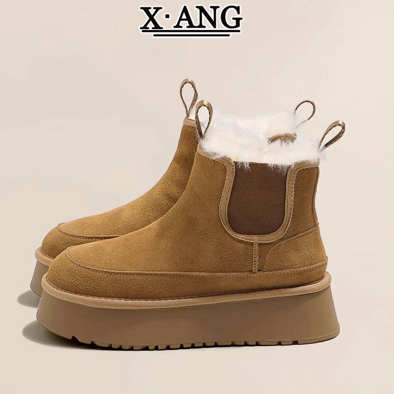 

Winter new real fur integrated snow boots women s thick-soled non-slip velvet thickened warm cotton shoes short boots 40