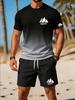 2026 Nouveau survêtement pour homme à imprimé sportif à manches courtes, T-shirt à blocs de couleurs dégradées + Ensemble short décontracté
