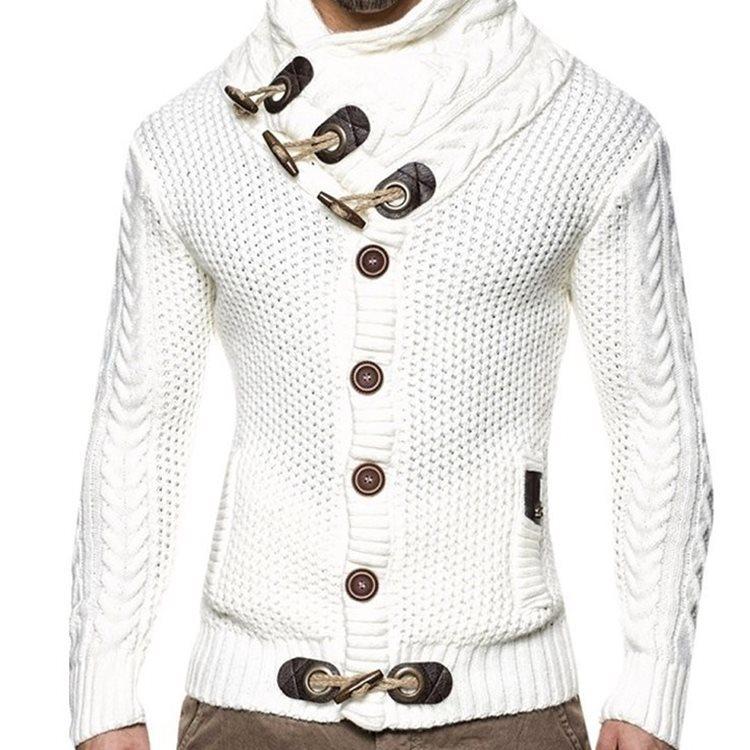 Men's Spring and Autumn Plus Size Thin Patchwork Warm Knitted Slim Button Solid Color Sweater Versatile, Breathable and Comfortable Sweater