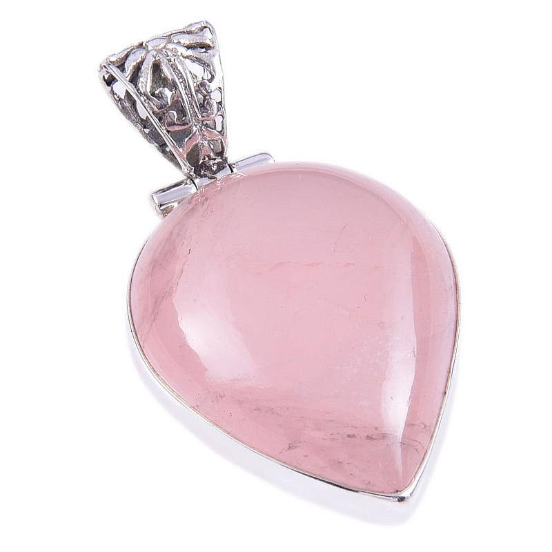 Natural Rose Quartz Gemstone 925 Solid Sterling Silver Gift Pendant 1.50" O3j76