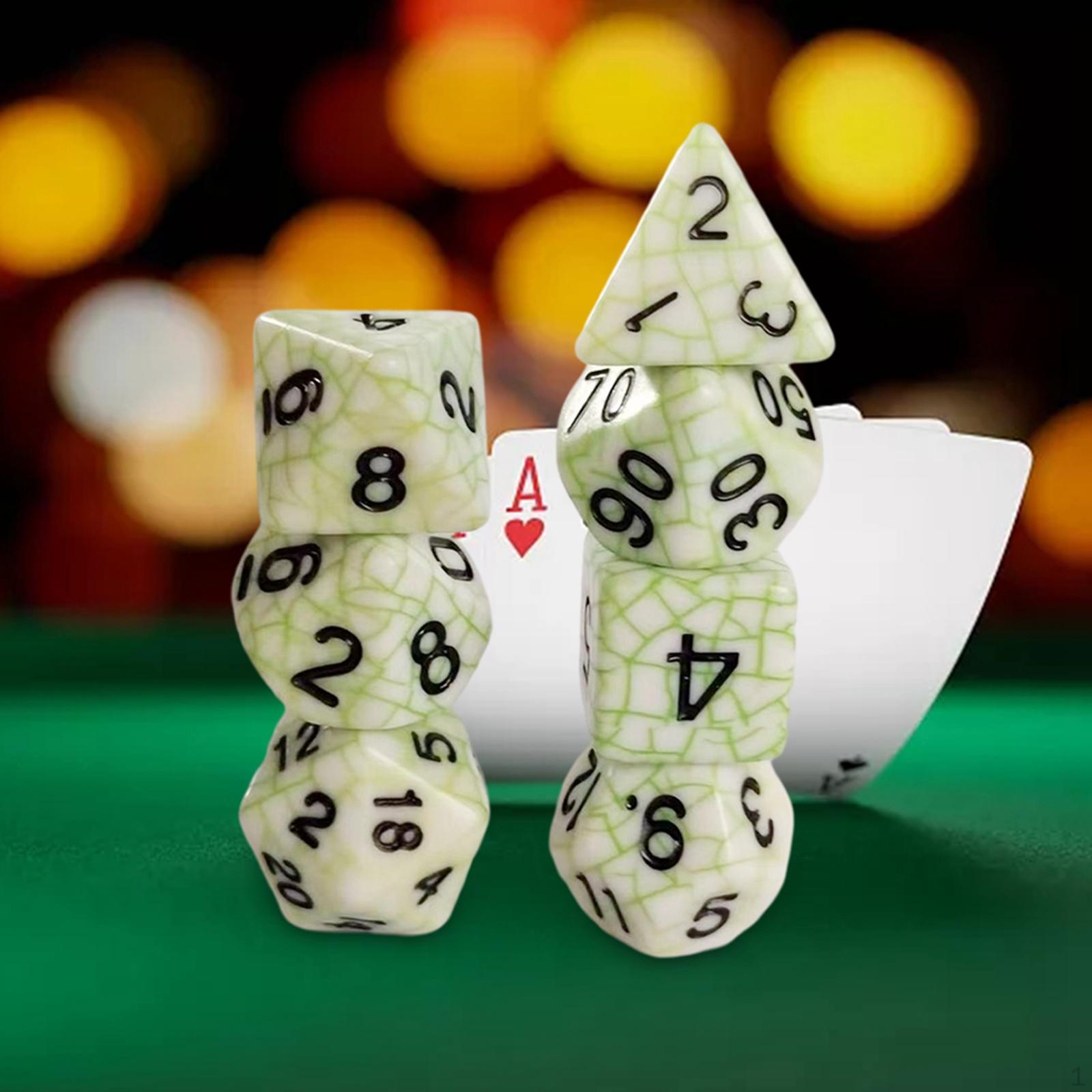 Polyhedral , Multi Sided Set, D Die for DND RPG Party Prop Entertainment White Green