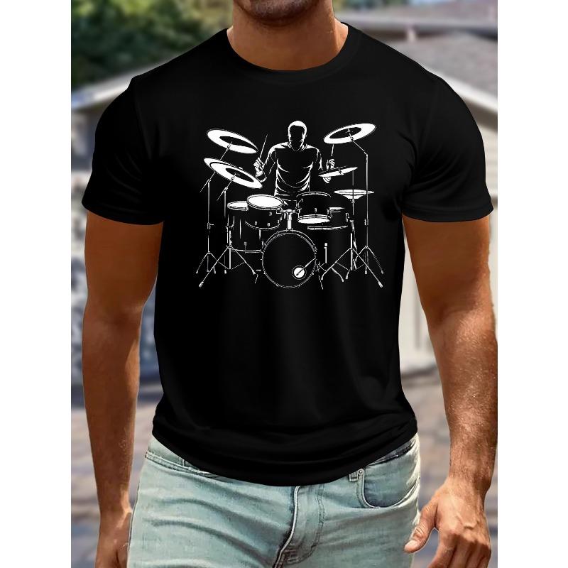 

Stylish Plus Size Men s T-Shirt with Drummer Graphic - Casual Short Sleeve, Breathable, Machine Washable - Perfect for Summer, PLUS SIZE 4XL чорний