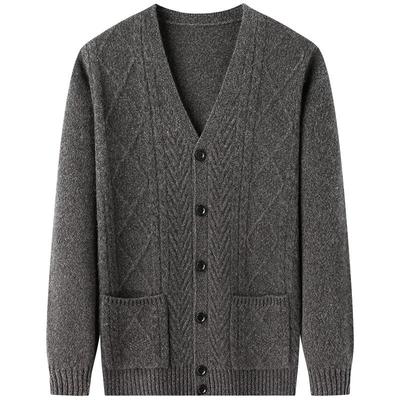 Men's 100% Pure Wool Thick Cable Knit Cardigan