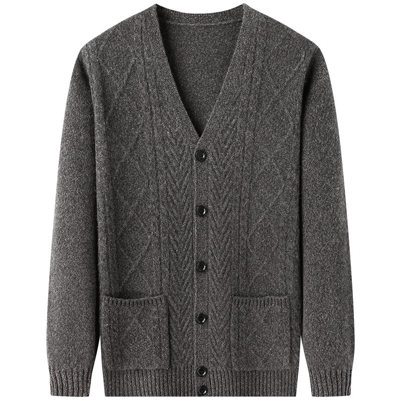 

ROMON Men s 100% Pure Wool Thick Cable Knit Cardigan 2XL