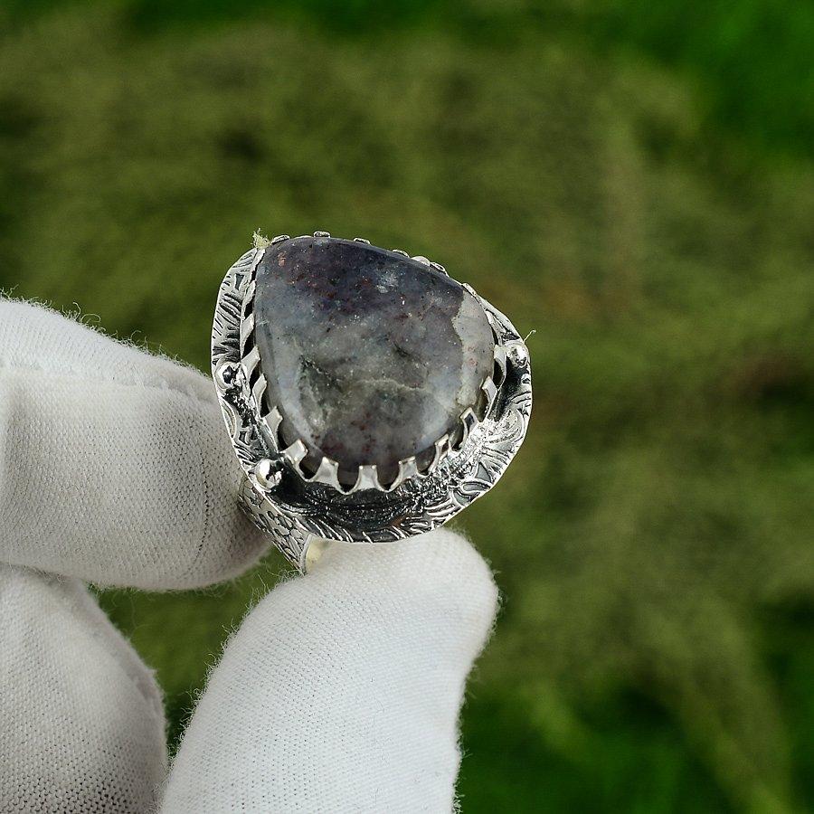 Natural Iolite Sunstone Gemstone 925 Silver Stackable Ring Size 8.75 For Girls 8.75