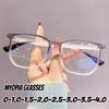 Oversized Blue Light Blocking Myopia Glasses Women Men Computer Wood Grain Frame Nearsighted Eyeglasses Minus Diopters 0 To -4.0