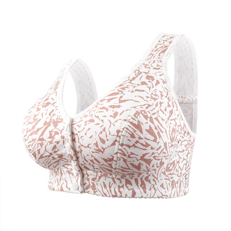 New Soft Cotton Thin Cup Front Buckle Underwear Women's Printed Lines No Steel Ring Vest Type Large Size Bra