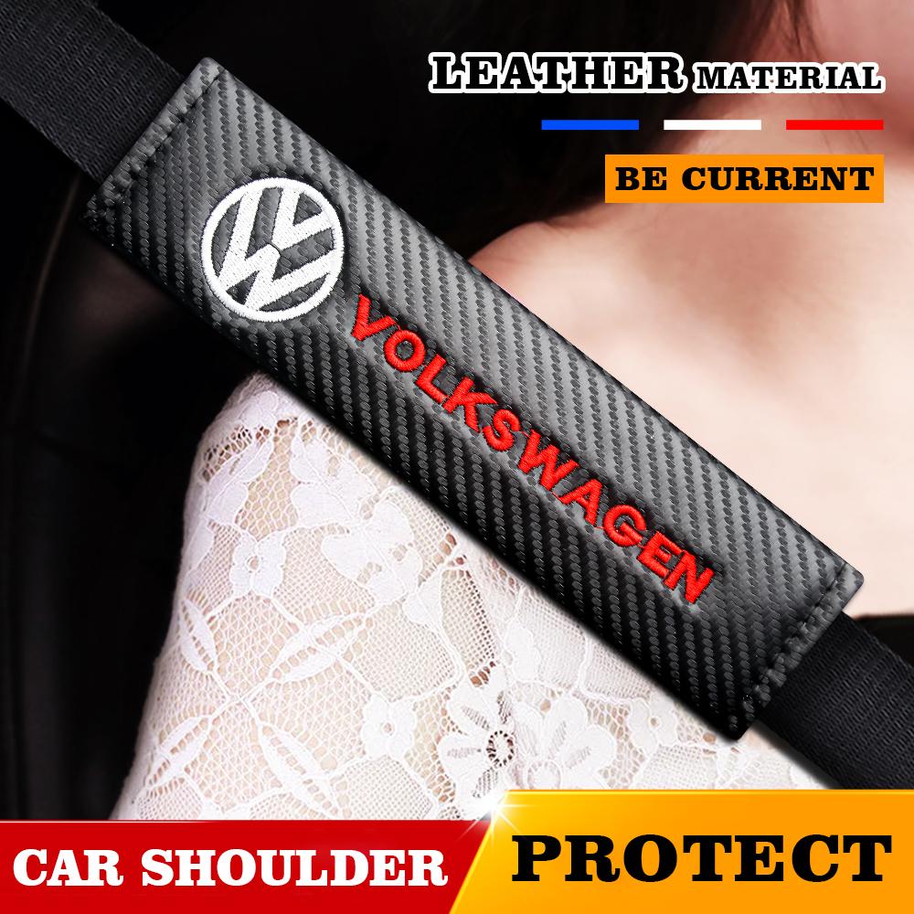 BFPQY1 2Pcs Car Seat Safety Belt Soft Covers Shoulder Pad Badge Interior Accessories For VW Golf Polo Passat Tiguan Beetle Jetta Touran