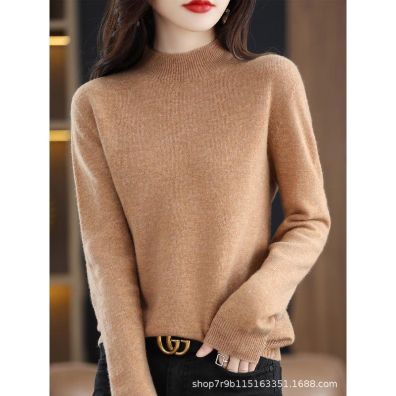 Autumn and winter new pure wool sweater women's semi-turtleneck first-line ready-to-wear wool sweater knitted sweater loose and thin bottoming shirt