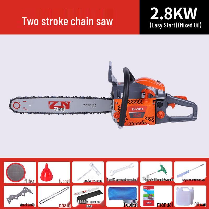 High-Power Gasoline Chainsaw: Handheld Two-Stroke Tool for Woodworking & Outdoor Use