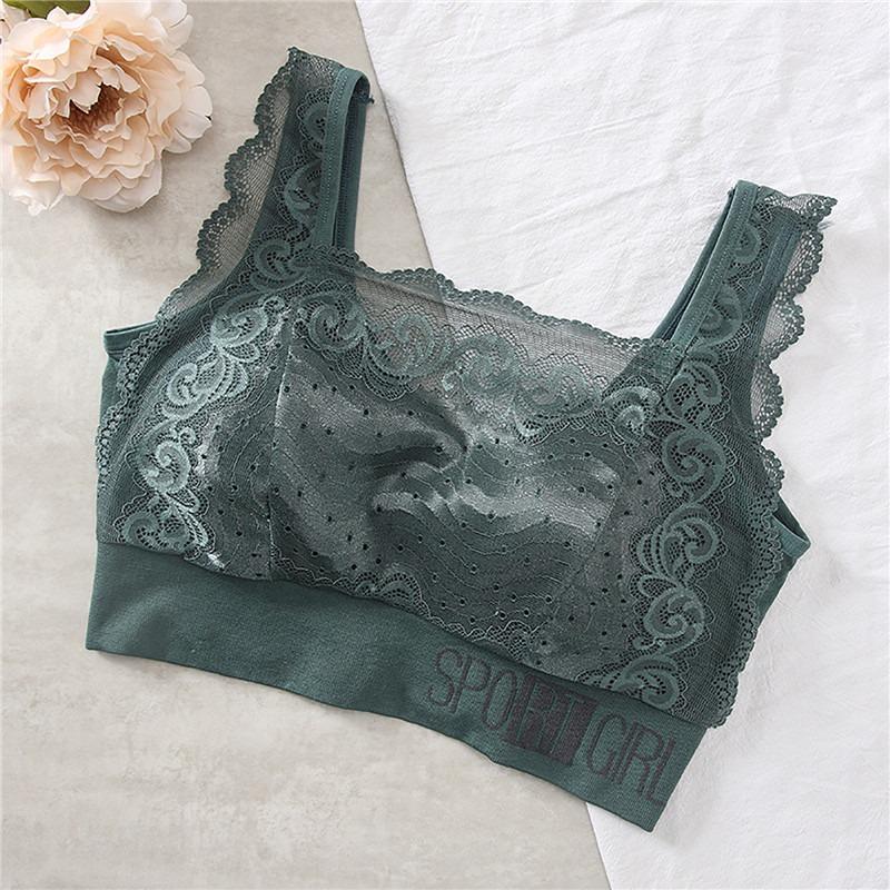 

Сексуальный кружевной бесшовный женский бюстгальтер, удобный дышащий спортивный красивый жилет на спине, нижнее белье на груди 2XL зелёный