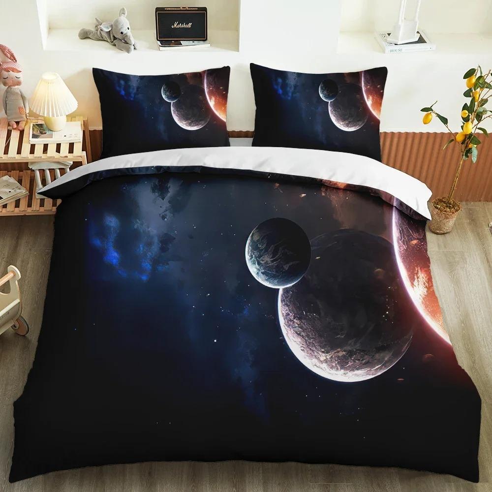 Galaxy Universe King Queen Duvet Cover Planet Outer Space Bedding Set Solar System Comforter Cover Sky Polyester Quilt Cover